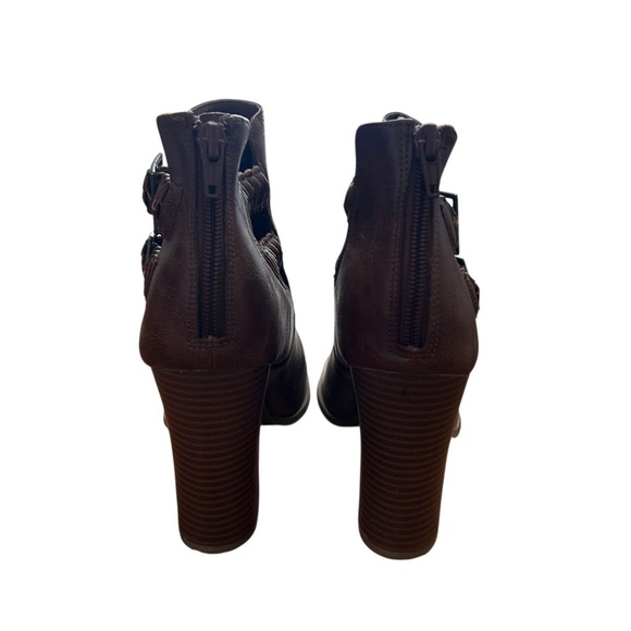 American Eagle Brown Ankle Booties Stacked Heel Cutout Buckle Detail Size 11 - Picture 2 of 7